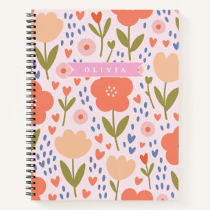 Personalized pink nordic cute folk floral pattern notebook