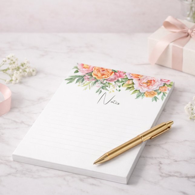 Personalized Pink & Orange Peonies Floral Notepad (Creator Uploaded)