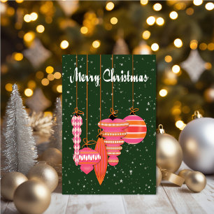 Personalized Pink Ornaments Christmas Card