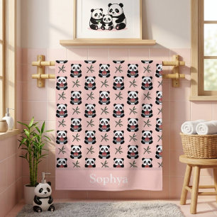 Personalized Pink Panda Kids Beach Towel