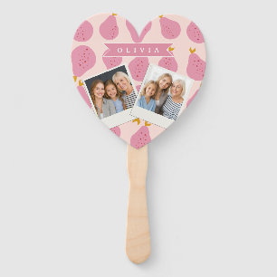 Personalized Pink Pear Pattern Cute Girly Fruit Hand Fan