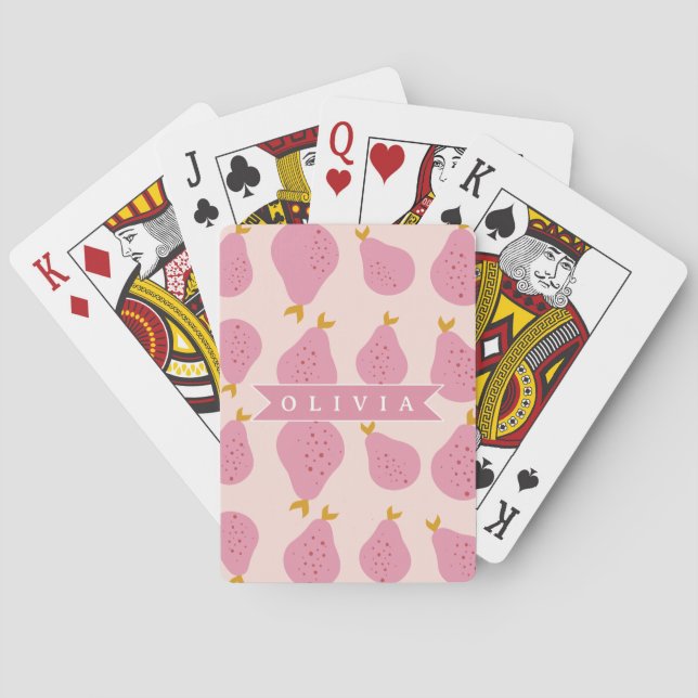Personalized Pink Pear Pattern Cute Girly Fruit Playing Cards (Back)