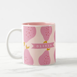 Personalized Pink Pear Pattern Cute Girly Fruit Two-Tone Coffee Mug