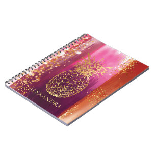 Personalized Pink Pineapple Gold Glitter Notebook
