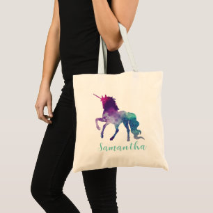 Personalized Pink Purple & Blue Green Unicorn Tote Bag