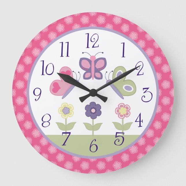 Personalized Pink & Purple Butterfly Nursery Clock (Front)