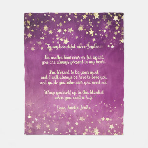 Personalized Pink Purple Stars Message Niece Fleece Blanket