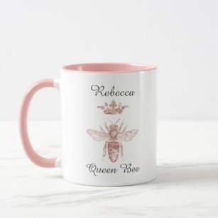 Personalized Pink Queen Bee with Crown Mug