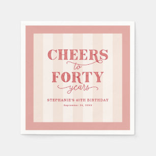 Personalized Pink Red 40th Birthday Paper Napkin