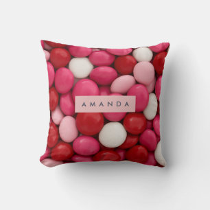Personalized Pink Red & White Candy Cushion