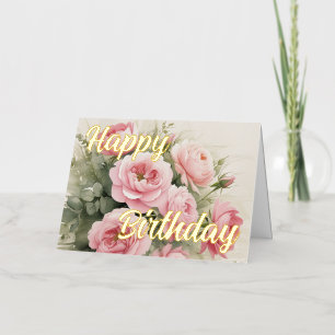 Personalized Pink Rose Elegant Birthday Wish Foil Greeting Card