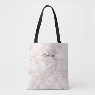Personalized Pink Roses Shoulder Tote Bag