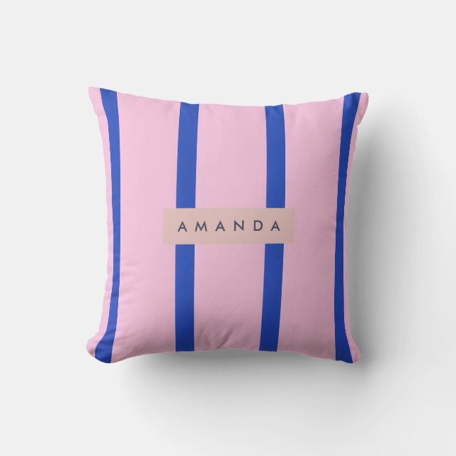 Personalized Pink & Royal Blue Stripe Design Cushion (Front)
