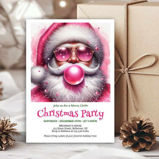 Personalized Pink Santa Bubble Gum Funny Christmas Invitation (Personalized Pink Santa Bubble Gum Funny Christmas Invite

)