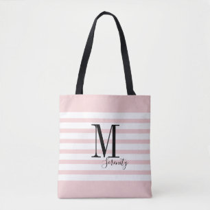 Personalized pink simple name and monogram tote bag