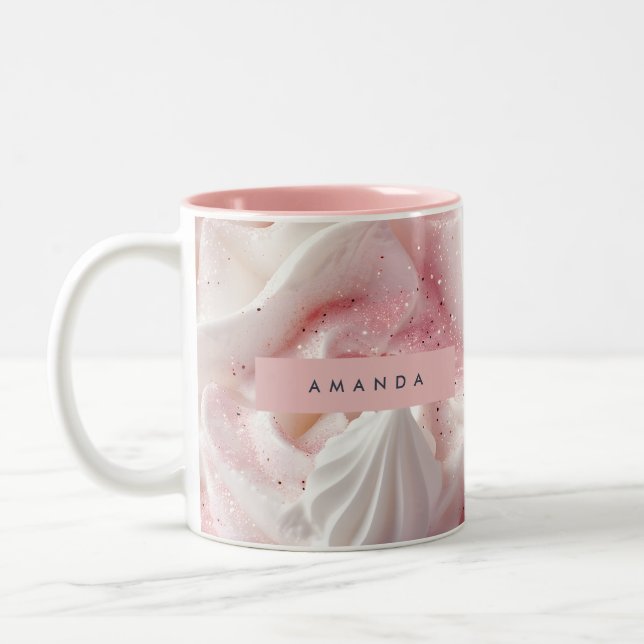 Personalized Pink Sparkle Whipped Cream Two-Tone Coffee Mug (Left)