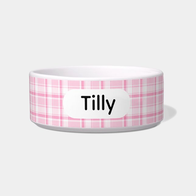 Personalized pink style Plaid Pet bowl (Front)