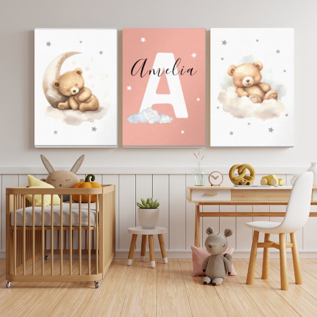 Personalized Pink Teddy Bear Nursery Prints Baby (Creator Uploaded)