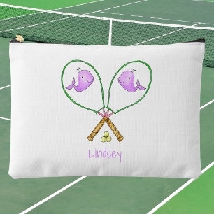 Personalized Pink Tennis Rackets with Whale Covers Accessory Pouch