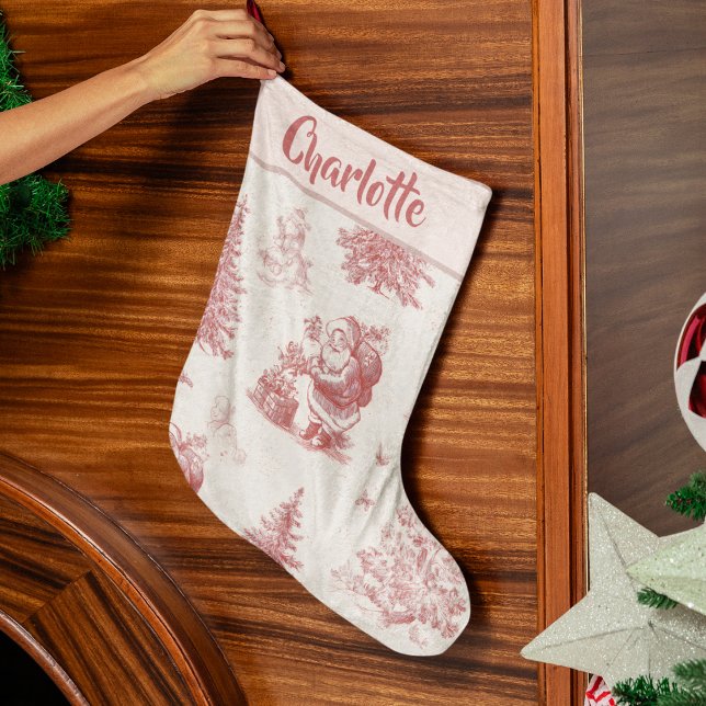 Personalized Pink Toile Christmas Stocking (Creator Uploaded)