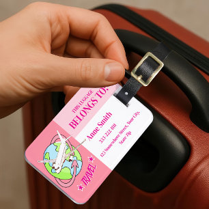 Personalized Pink Travel Airplane Luggage Tags