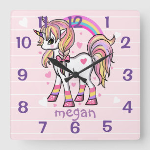 Personalized Pink Unicorn Nursery Wall Clock