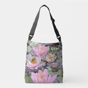 Personalized Pink Waterlily Pond Crossbody Bag