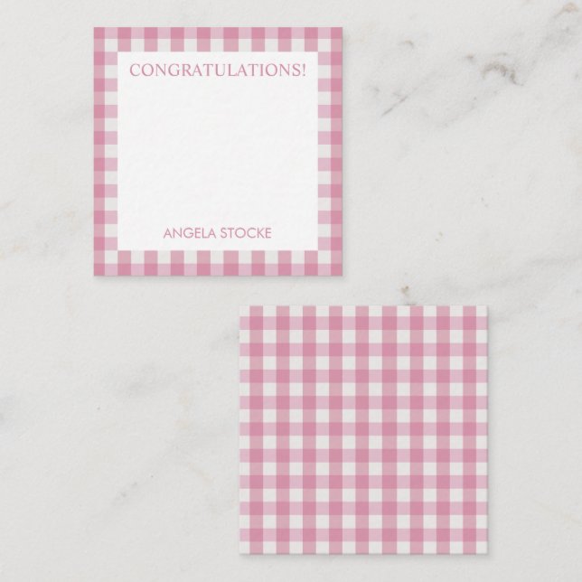 Personalized Pink White Gingham Card (Front/Back)