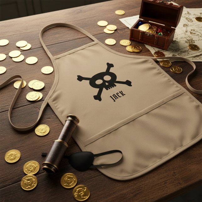 Personalized Pirate Skull Crossbones Kids Apron (Let your little buccaneer set sail for kitchen adventures with this personalized pirate apron)