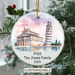 Personalized Pisa Ornament, Italy Ceramic Tree Decoration