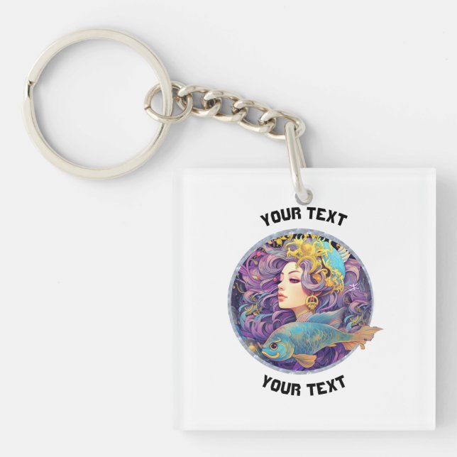 PERSONALIZED PISCES ZODIAC SIGN  KEY RING (Front)