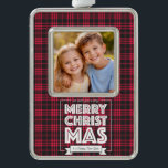 Personalized Plaid Christmas Photo Ornament | Cust<br><div class="desc">ornament featuring your favorite family photo. This festive red and black tartan ornament includes bold “Merry Christmas” lettering and a custom photo frame, creating a timeless keepsake for your tree. Perfect for family ornaments, kids photo ornaments, grandparents gifts, and holiday keepsakes, this design blends classic Christmas plaid with modern typography....</div>