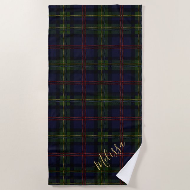 Personalized Plaid Monogram Clan Malcolm Tartan Beach Towel (Front)