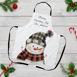 Personalized Plaid Snowman Christmas Family Name Apron
