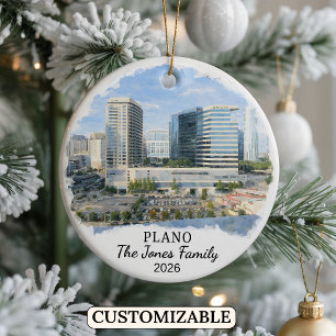 Personalized Plano Ornament, Custom Texas Ceramic Tree Decoration