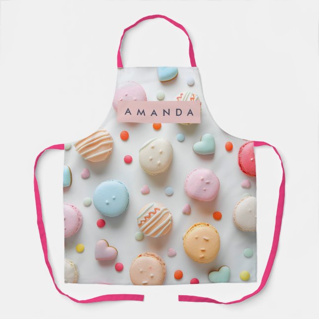 Personalized Playful Pastel Macaron & Candy Heart  Apron (Front)