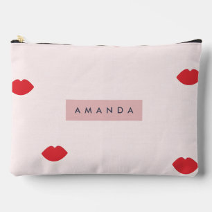 Personalized Playful Red Lips on Blush Accessory Pouch