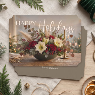 Personalized Poinsettia Bouquet Floral Photo Holiday Card