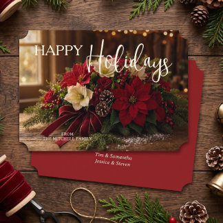 Personalized Poinsettia Bouquet Floral Photo Holiday Card