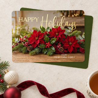 Personalized Poinsettia Bouquet Photo Gold