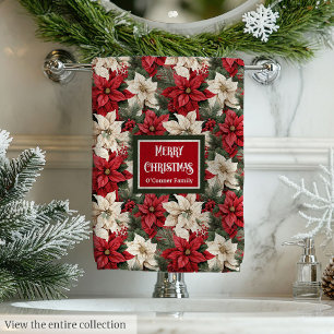 Personalized Poinsettia Chic Holiday Bathroom  Bath Towel Set