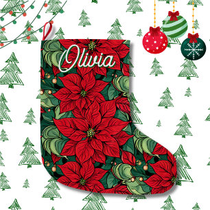 Personalized Poinsettia Christmas Large Christmas Stocking