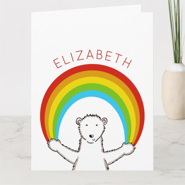 Personalized Polar Bear and Rainbow Birthday  Card (Front)