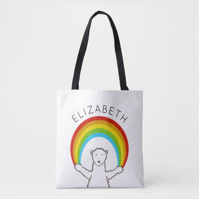 Personalized Polar Bear and Rainbow Tote Bag (Front)