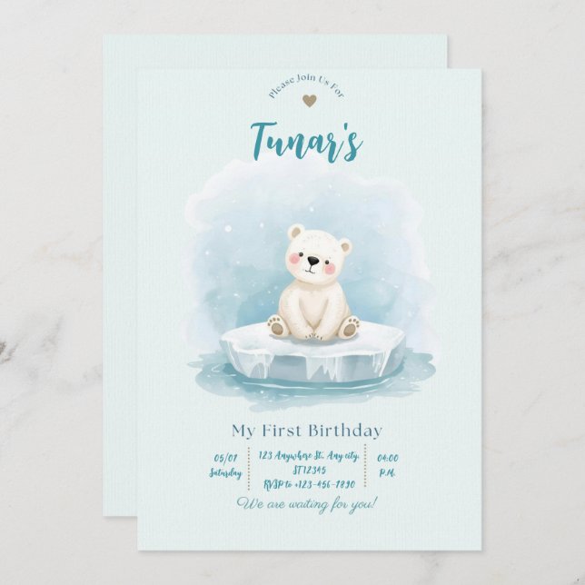 Personalized Polar Bear Birthday Invitation (Front/Back)