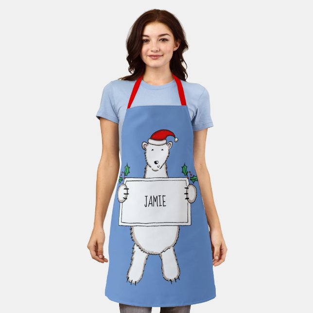 Personalized Polar Bear Christmas Apron (Worn)