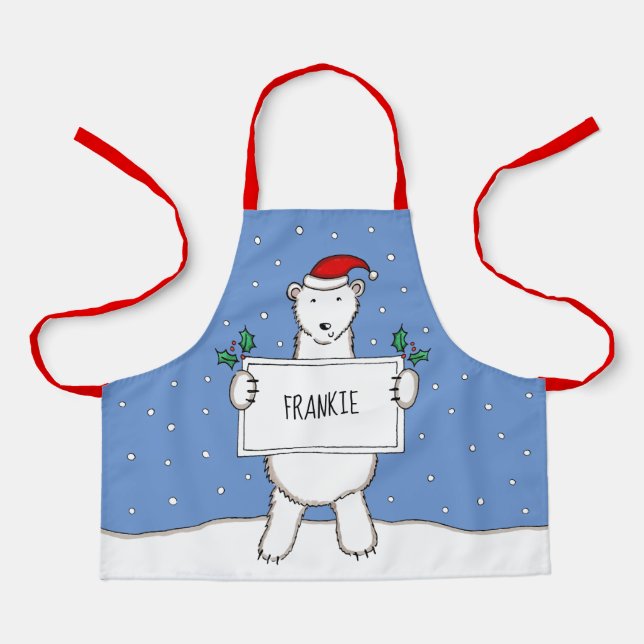 Personalized Polar Bear Christmas Apron (Front)