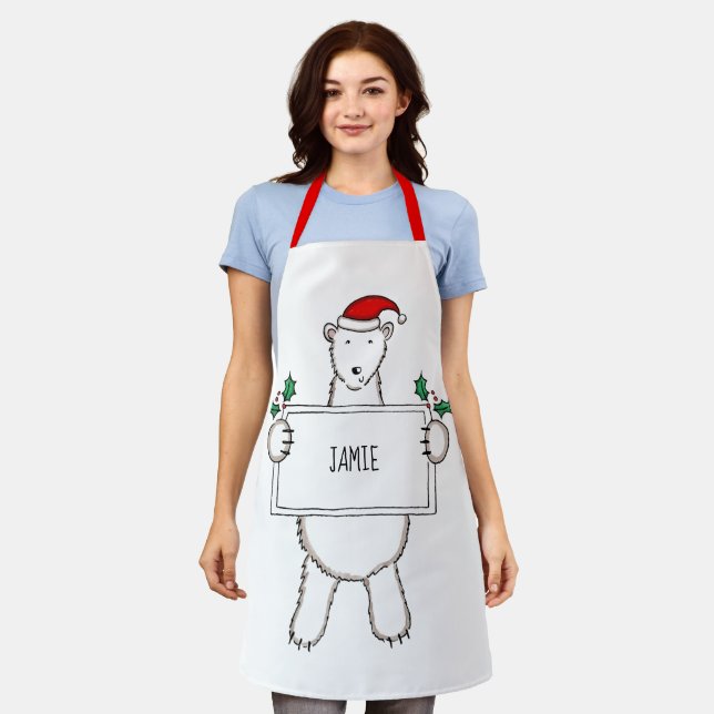 Personalized Polar Bear Christmas Apron (Worn)