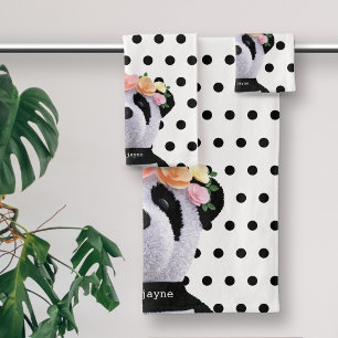Personalized Polka Dot Boho Panda Bath Towel Set