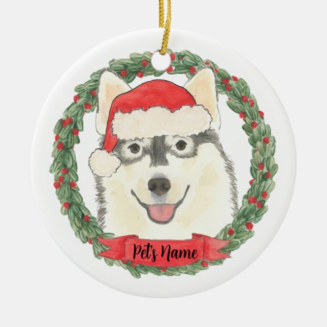 Personalized Pomsky Ceramic Tree Decoration (Front)